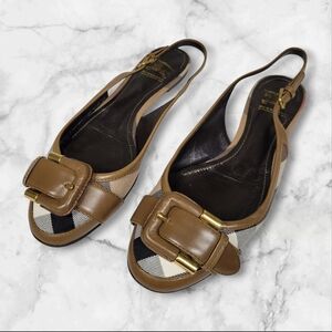 Burberry Nova Check Print Buckled Slingback Flats Shoes Size 39 9